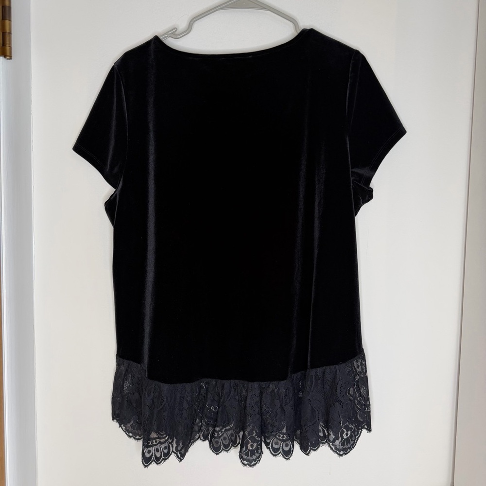 Adrianna Papell Velvet & Lace Trim Classy Tee - Picture 3 of 16